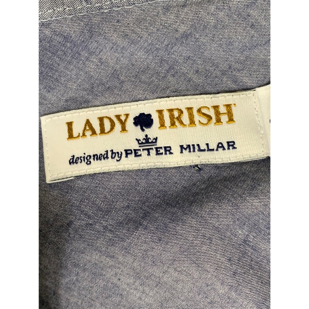 Peter Millar Lady Irish Notre Dame Women's Blue Chambray Button Down Shirt L - Picture 4 of 11